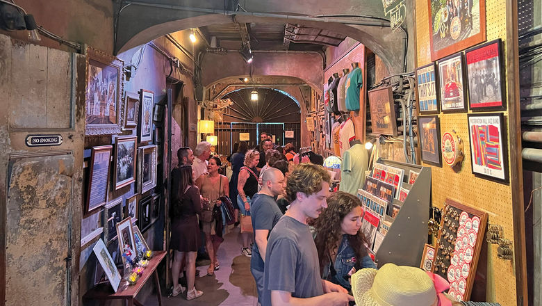 Visitors outside the main stage at Preservation Hall.