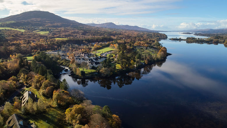 An aerial view of the Sheen Falls Lodge, just outside Kenmare in Ireland.