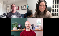 Clockwise from top left: Aviation editor Robert Silk, host Rebecca Tobin and Scott Keyes, the founder of Going, talk about the status of airfares on this week's Folo podcast episode.