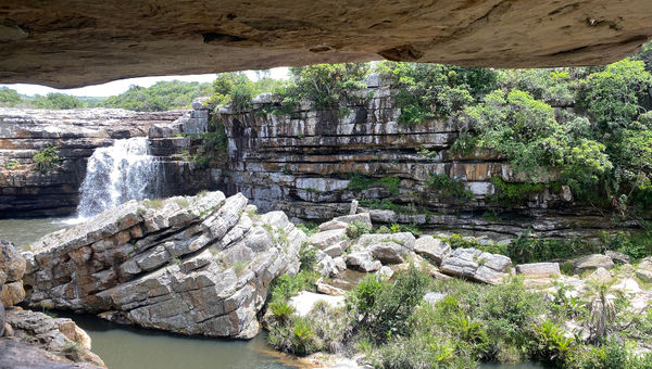 Baboon Cave near GweGwe Beach Lodge, where baboons return each night to sleep under the stars to the soothing sound of the cascading falls.