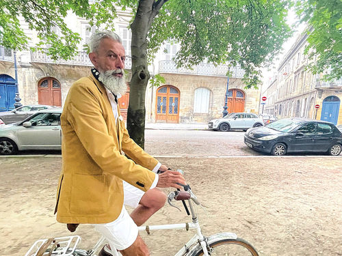 Bordeaux bike guide extraordinaire Bruno Beurrier on the bicycle his grandfather once owned.