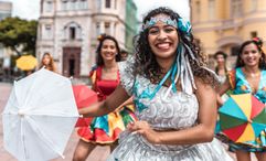 Frevo dancers at a Carnival celebration in Recife, Brazil.