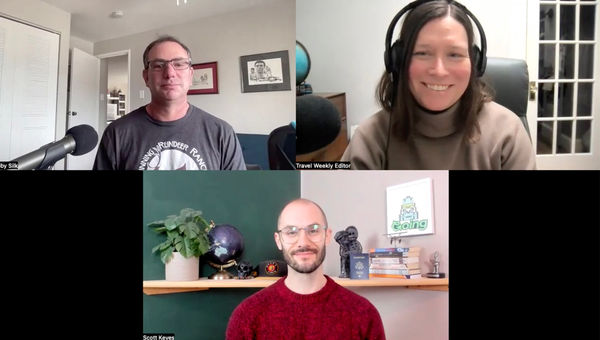 Clockwise from top left: Aviation editor Robert Silk, host Rebecca Tobin and Scott Keyes, the founder of Going, talk about the status of airfares on this week's Folo podcast episode.