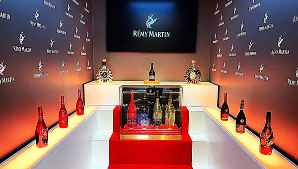 Designs of high-end cognac bottles on display at Remy Martin House.