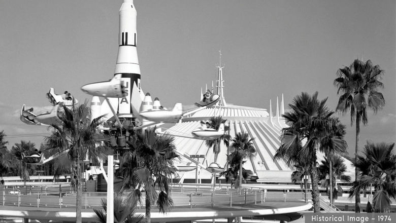 A historical image of Space Mountain at Walt Disney World, seen here in 1974 ahead of its official opening.