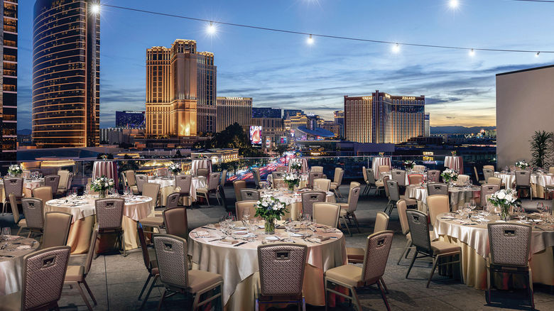 Resorts World Las Vegas Rose Rooftop. The resort, which opened on the Strip in 2021, includes 350,000 square feet of meetings and banquet space.