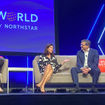 At CruiseWorld, moderator Mary Pat Sullivan (left) with Oceania executives Nikki Upshaw and Frank A. Del Rio.