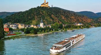 A Viking ship cruising the Rhine River. Viking's 2025 inventory is already 67% booked.