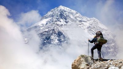 A Mount Everest climber on the way to Everest Base Camp.