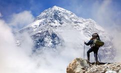 A Mount Everest climber on the way to Everest Base Camp.