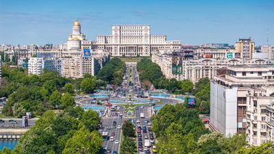 An aerial view of Bucharest, Romania.