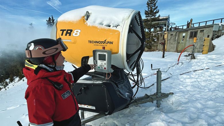 Kolina Coe, director of mountain operations at Keystone Resort, explains the workings of one of the mountain's 672 snowmaking guns.