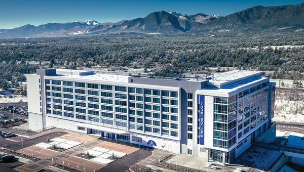 The Hotel Polaris sits just outside the gates of the U.S. Air Force Academy in Colorado Springs, on academy property.