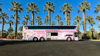 Tea on the Strip’s coach includes a bathroom, WiFi, air conditioning and panoramic windows for views of Las Vegas’ most famous sites.