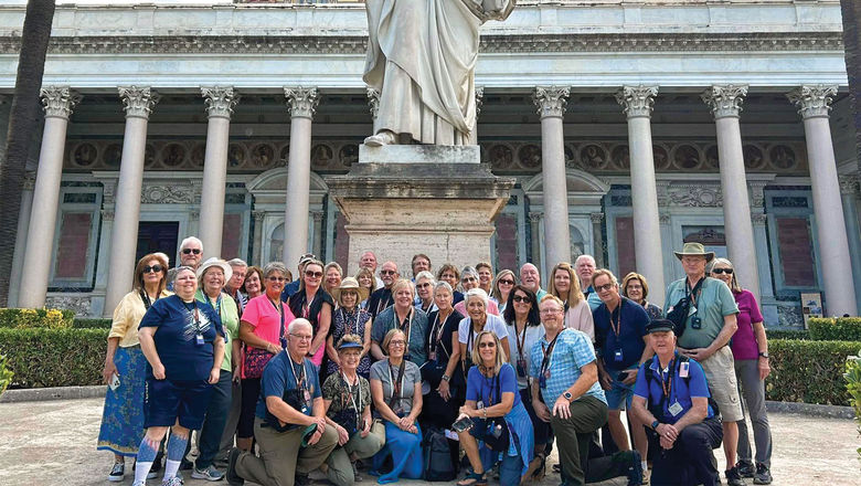 An ETS Tours group at the Basilica of Saint Paul Outside the Walls in Rome. ETS Tours, which offers faith-based itineraries, has planned special trips for the Holy Year.